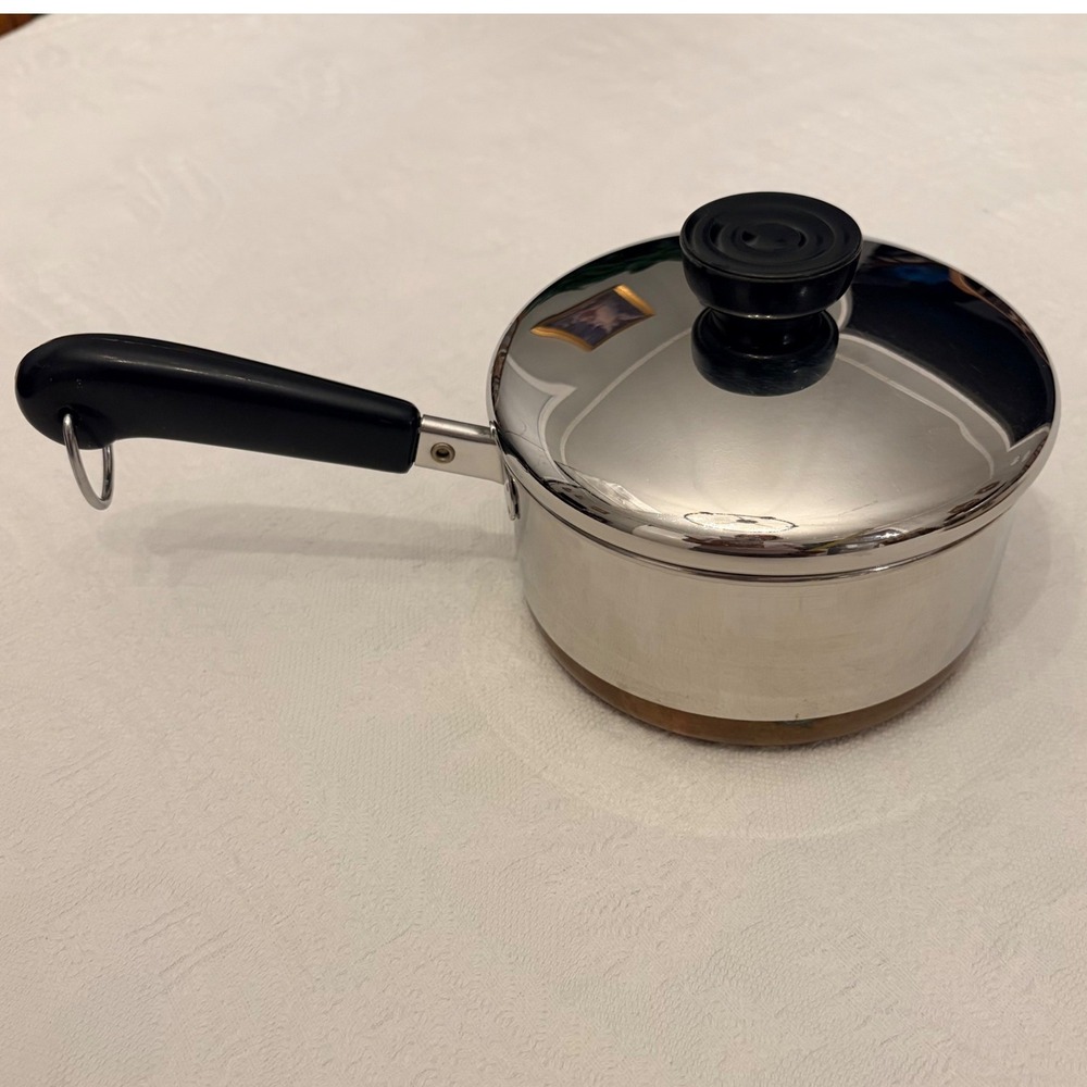 Revere Ware 1 Quart Saucepan with Lid Copper Clad Bottom Stainless Steel 5.5"